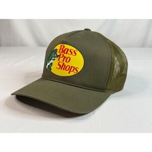 Bass Pro Shops Mesh Back Trucker Hat Olive Green Snapback Fishing Cap NWOT